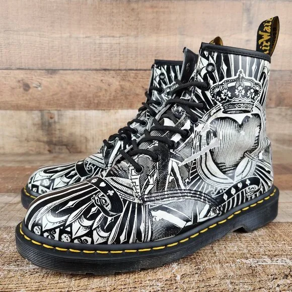 Dr Martens 1460 Egret Playing Card Men's Sz 11 Black White King of Hearts Boots - Picture 3 of 10